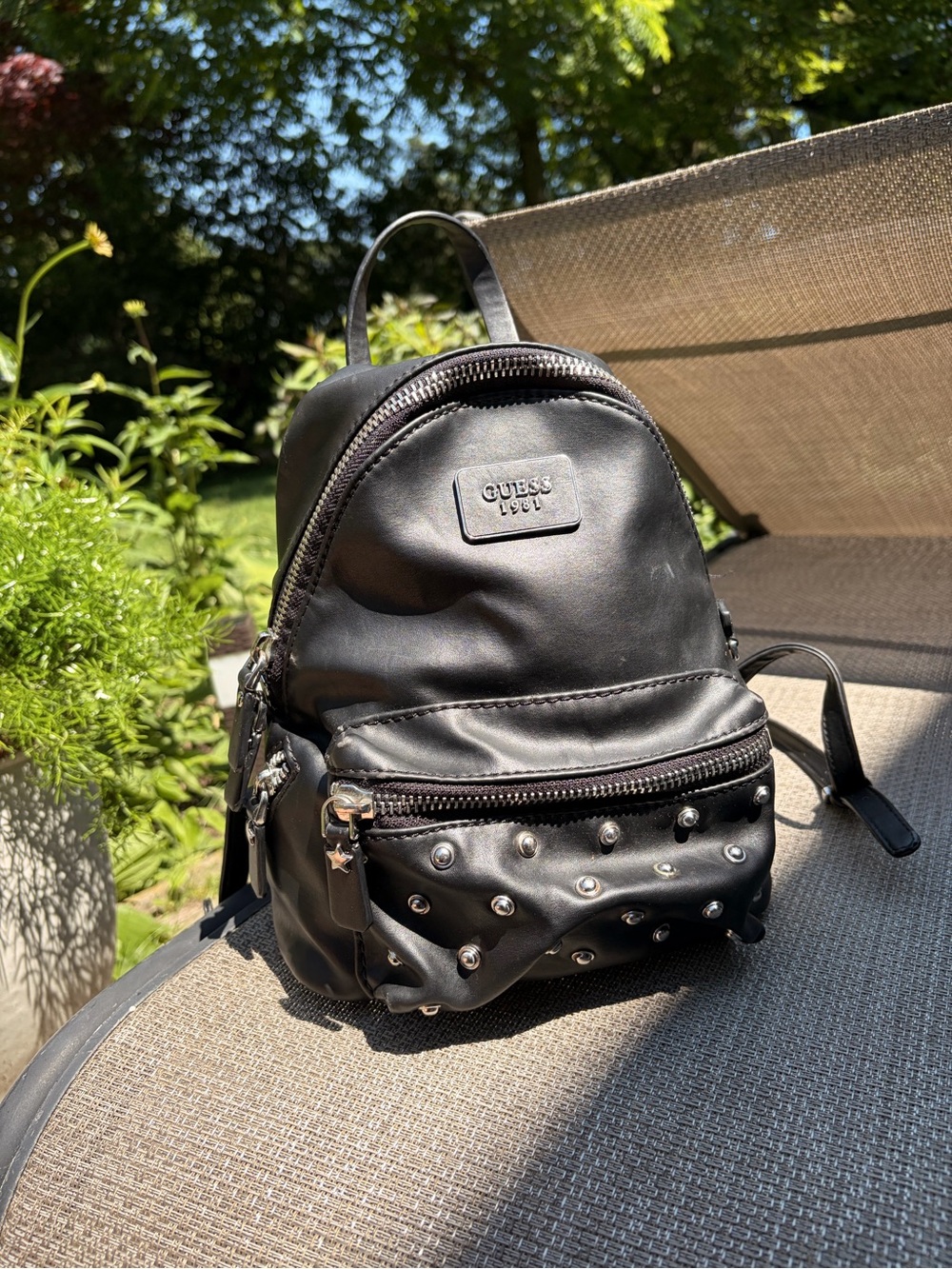 GUESS Black Mini Backpack with Silver Studs